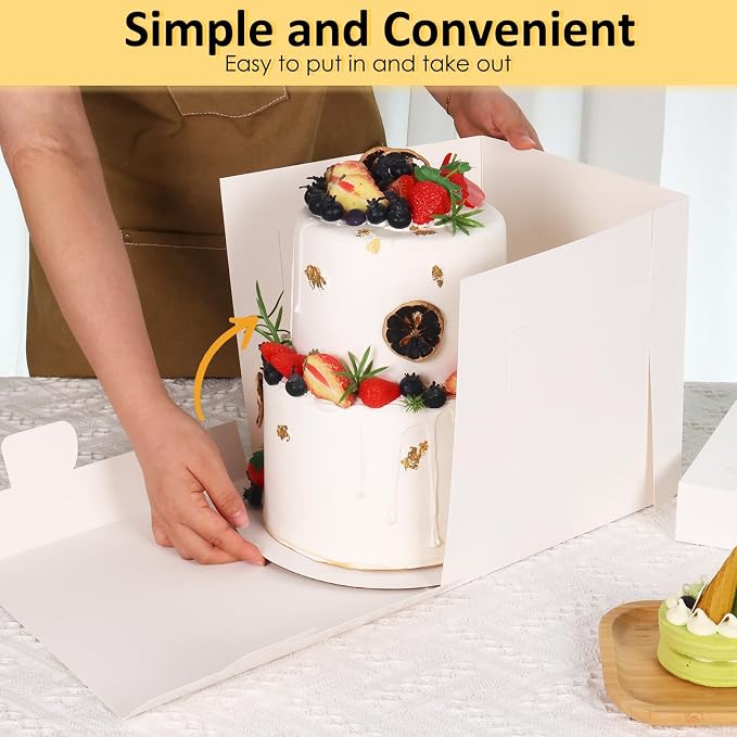 Moretoes 16pcs Cake Boxes, 10x10x10 Inches Tall White Square Bakery Boxes, Cajas Pasteles for Tier Cakes, Take Out Carrier Containers, Valentine's Day, Birthday, Wedding, Party