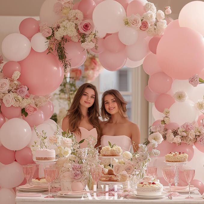 AULE Pink Balloon Arch Kit 155Pcs Macaron Light Pink White Balloons Garland for Birthday Wedding Gender Reveal Baby Shower Anniversary Bridal Princess Theme Party Decoration