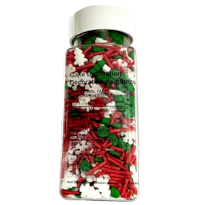 Homipooty Christmas Tree Sprinkles for Cake Decorating 100g/3.5oz Mix of Red and Green Holiday Sprinkles with White Snowflakes Jimmies for Cupcake Toppers Cookie Ice Cream Decorations Celebrations