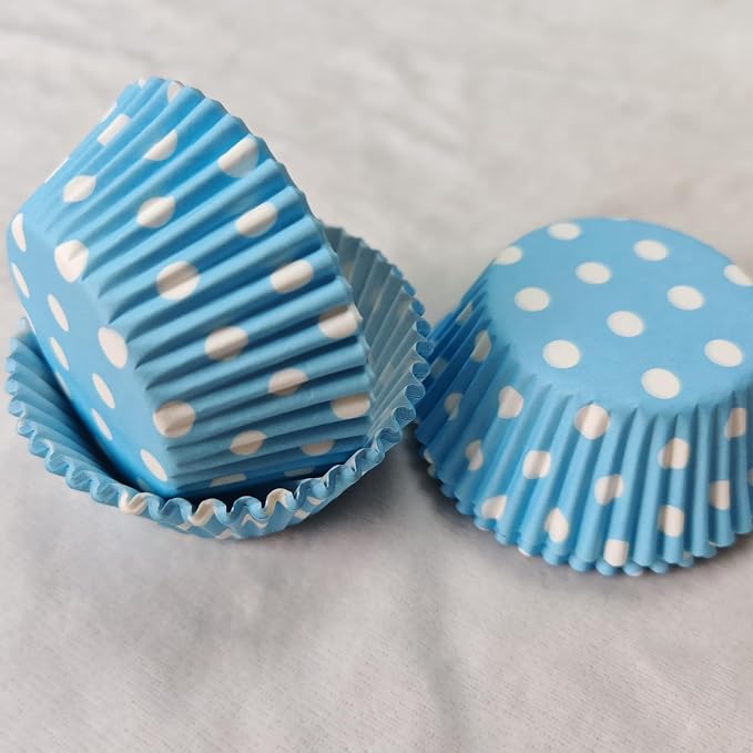 Baby Blue Polka Dot Birthday Paper Muffin Cupcake Liners case Baking Cups 100 pcs,Standard Size 2x1.25inch