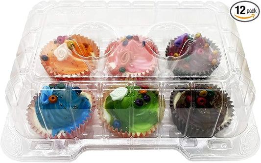 Clear Cupcake Containers,12pc Plastic Disposable High Dome Cupcake Boxes 6 Compartment Cupcake Holders Cupcake Containers Half Dozen Cupcake Trays ReliableCup Cake Muffin Packaging Transporter