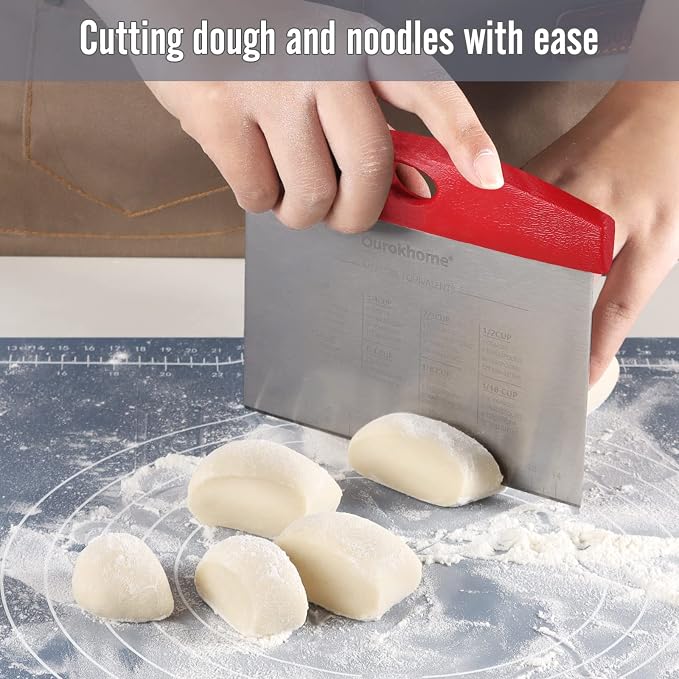 Ourokhome Rotary Cheese Grater Shredder and Pastry Dough Bench Scraper Knife, with Vegetable Peeler and Cleaning Brush (Red)