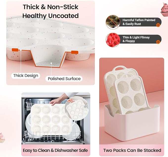 Silicone Muffin Pan for Baking with Metal Reinforced Frame, Nonstick Cupcake Pan 1 Pack Regular Size Egg Bites Silicone Mold
