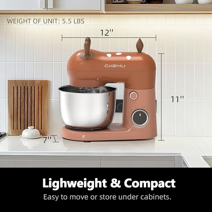 Stand Mixer, Compact & Space-Saving, Stainless Steel Bowl, Unique & Playful Design, Effcient 300W Motor, Dishwasher-Safe Attachments, SM-2549A (Brown)