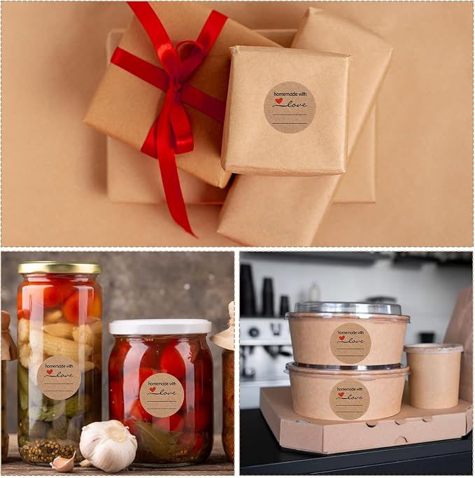 Homemade with Love Stickers, 500 Pcs Canning Labels for Jars with 2 Lines for Writing, Rustic Jar Labels for Containers, Mason Jar Stickers for Baked Goods Cookie Bags, Store Owners Price Tags 2 Inch