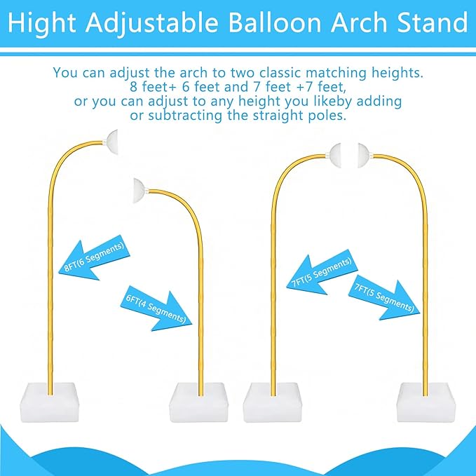 Balloon Arch Kit - Adjustable 8.2FT & 6FT Balloon Arch Stand with Base, Reusable Half Arch Balloon Stand Floor Frame for Birthday Wedding Baby Shower Holiday Graduation Events Decorations (Gold)