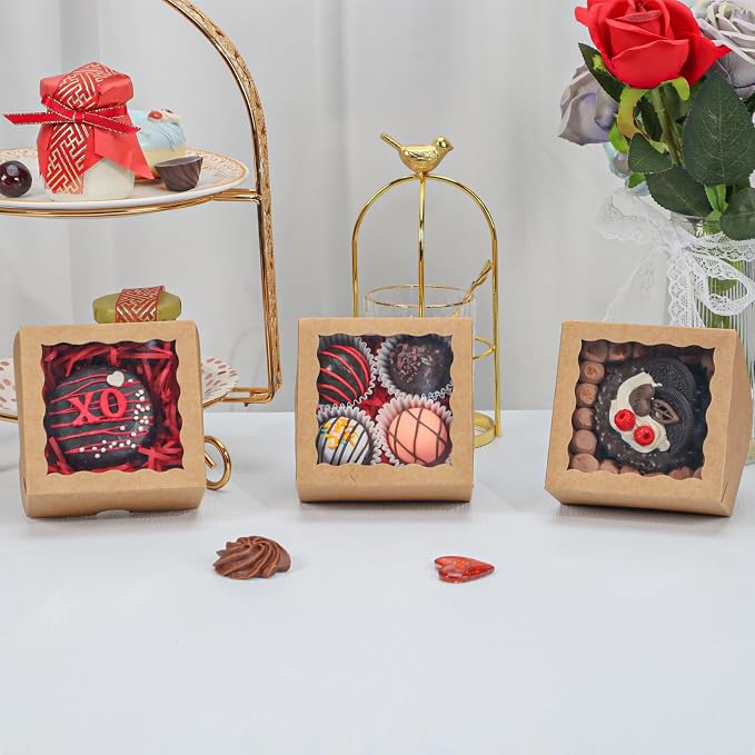 50PCS 3¼"x3¼x1½ Cookie Boxes Soap Boxes Chocolate Truffle Boxes,Donut Boxes Macaron Boxes Treat Boxes Mini Bakery Boxes Small gift boxes Brownie Box Chocolate Covered Strawberry Boxes