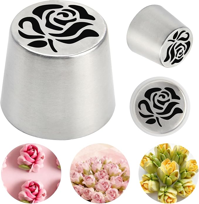 1pack Extra Large Stainless Steel Rose Petal Piping Tip, Cotton Candy Paste Flower Bouquet Cream Nozzle for Cakes Cupcakes Desserts Puffs Tool for Cake Decoration Pastry Baking (XXL,Style 35)