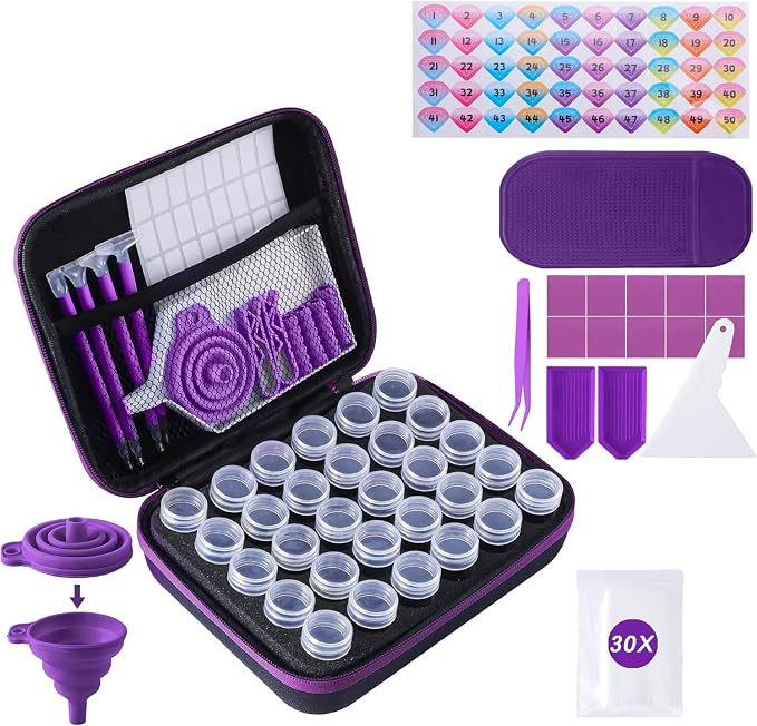LYMUSUMI 30 Slots Diamond Art Storage Containers for Adults Portable Bead Storage Boxes for Diamond Painting Accessories and Tools（Purple）
