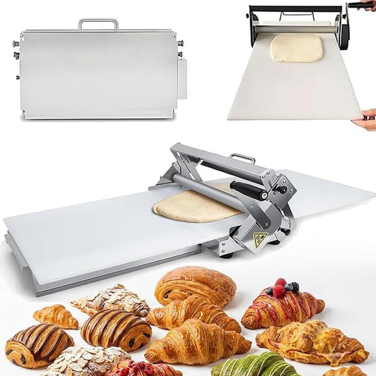 Folding Dough Sheeter, Manual Stainless Steel Dough Roller Machine with Thickness Adjustable 0-27mm, Includes Sheeter Board for Pizza, Croissants, Puff Pastry, Home & Commercial Use