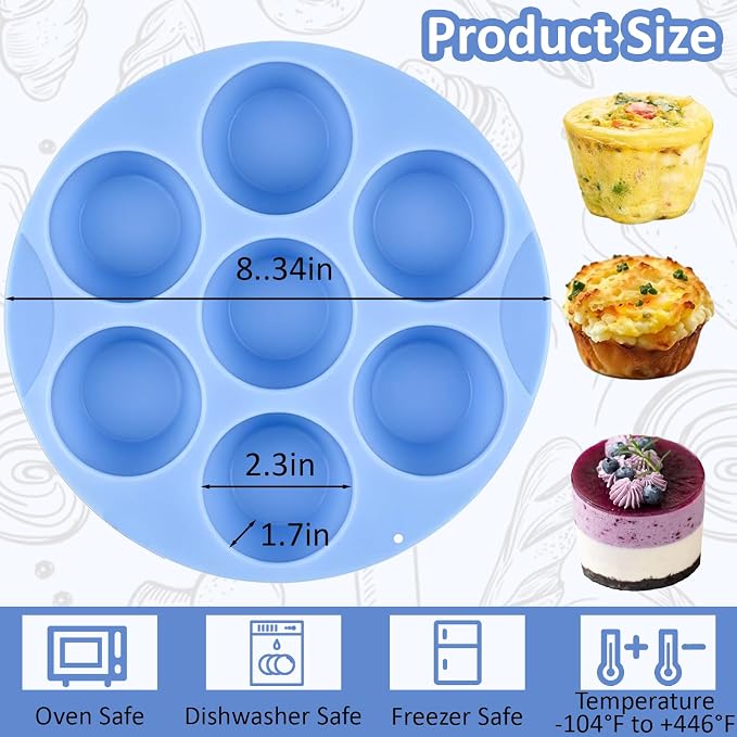 Silicone Egg Bite Molds 3Pc Air Fryer Muffin Pan Air Fryer Egg Mold Silicone Cupcake Molds for Airfryer Nonstick Silicones Mini Muffin Mold for Eggs Bite Hamburger Bun Tart Bread Cupcake