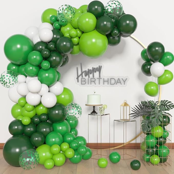Archloon 156pcs Green Balloons Arch Garland Kit, Different Sizes 18 12 10 5inch Dark Emerald Light Lime Green Latex Confetti Balloon for Safari Jungle Baby Shower Birthday Graduation Party Decorations