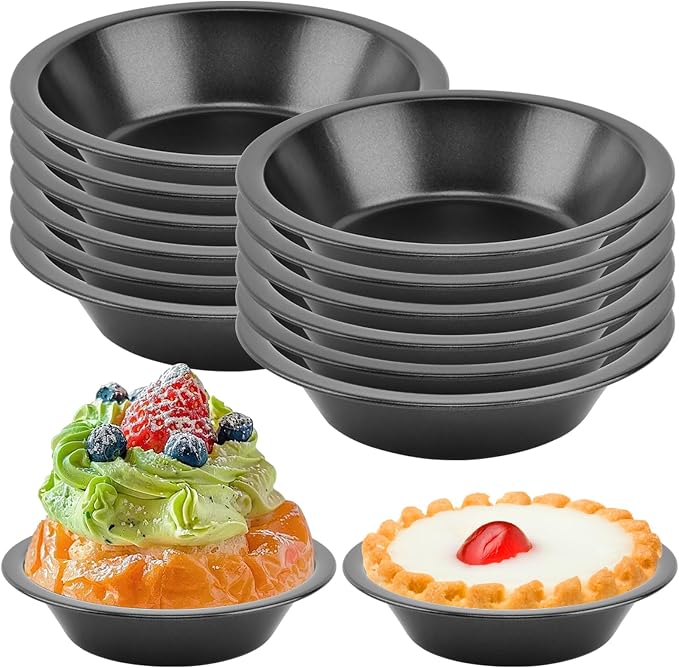 12pcs 5inch Desserts Black Tarts For Baking Round Tin, Mini Pie Pan Carbon Steel(Black)