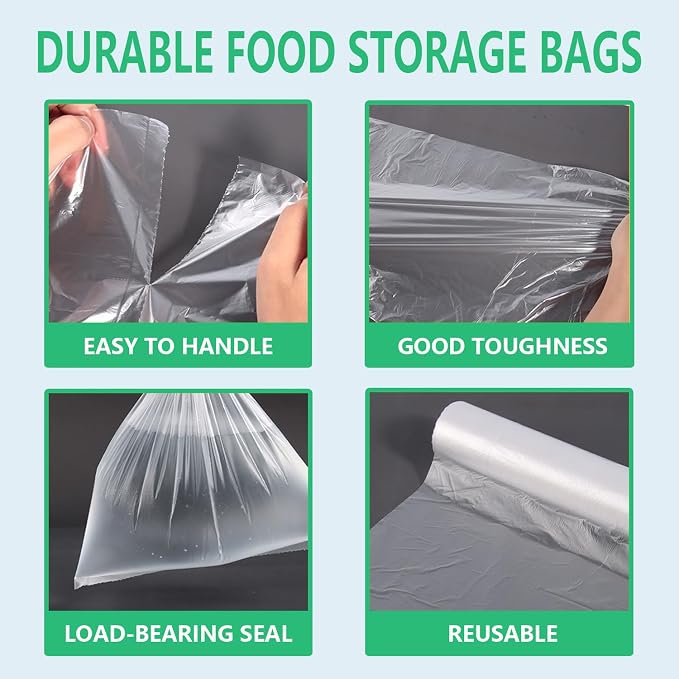 9527 Product 12" x 16" Clear Plastic Produce Bag, Food Storage Bag on a Roll, 350 Bags One Roll (2 Rolls), Freeze/Heat Clear Bag for Bread, Meat, Vegetables, Fruits