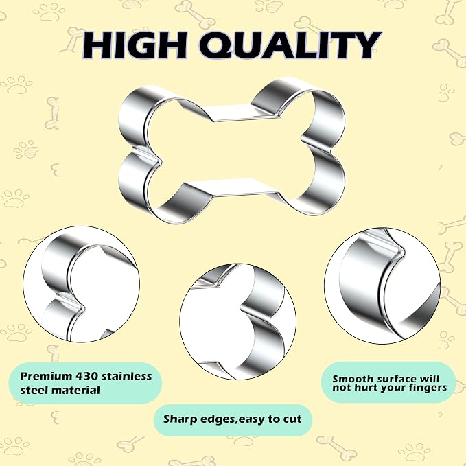 8PCS Dog Bone and Dog Paw Print Cookie Cutters Set, Stainless Steel Metal 4 Sizes Dogs Bone Paw Shape Cookie Cutter, Dogs Theme Party Cookie Cutter Molds for Homemade Treats Baking