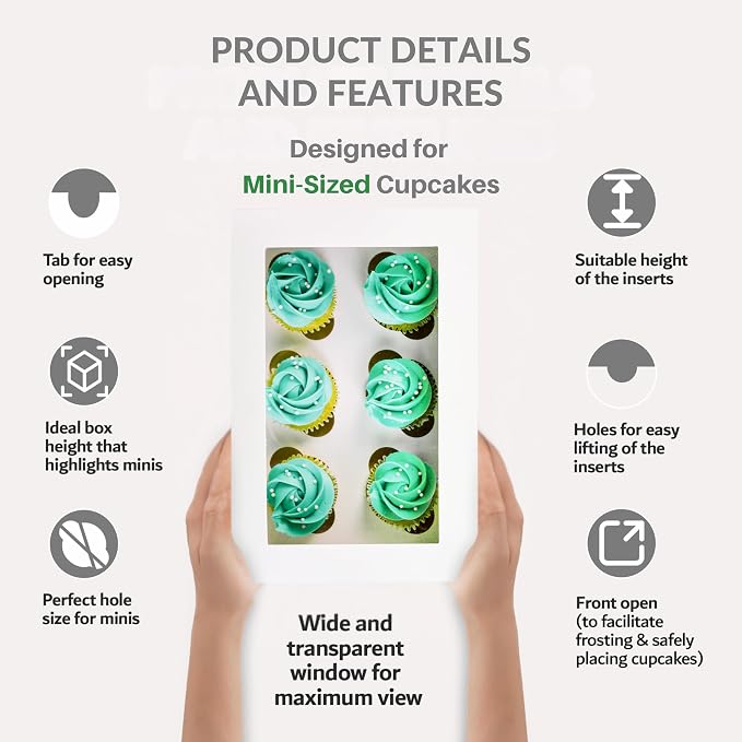 Ala Merchandise – 6 Count Mini Cupcake Boxes, 12 Pack with Windows and Inserts, Designed to Hold 6 Mini Cupcakes, Muffins, or Pastries