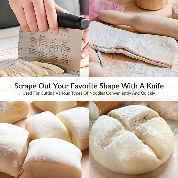 2er Pack Stainless Steel Pastry Blender Cutter and Bench Scraper Set, Efficient Multipurpose Kitchen Baking Tool with Ergonomic Grip Handle for Nut, Pie and Dough Processing (Scraper)