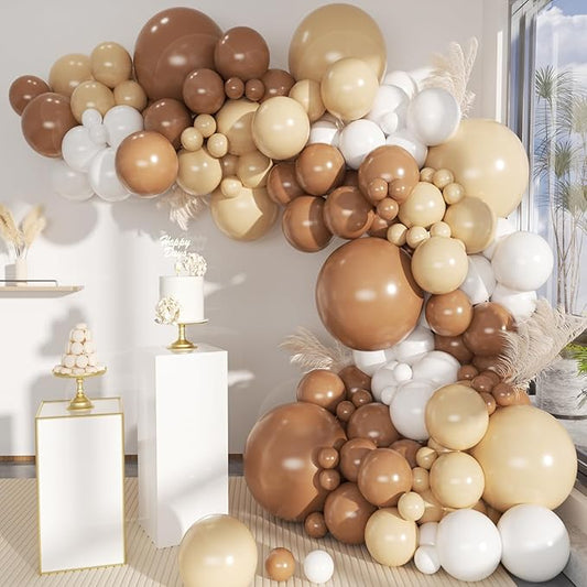 Boho Balloons Garland Arch Kit, 146 Pcs Brown Nude White Balloons Different Sizes for Girls Baby Shower Garden Tea Party Bachelorette Birthday Wedding Decorations