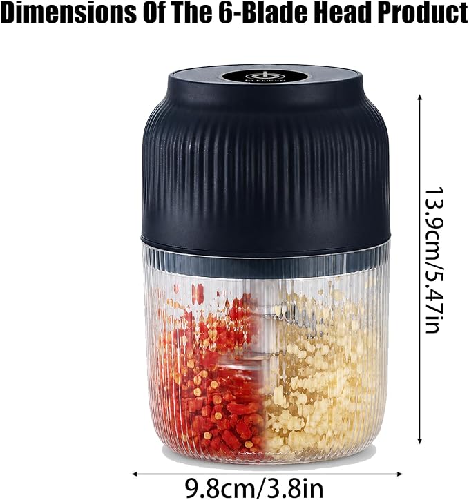 Electric Garlic Chopper, Mini Cordless Food Processor with 6 Stainless Steel Blades, USB Rechargeable Vegetable Mincer for Garlic, Onion, Ginger, Chili, Nuts, Meat & Meal Prep，Blue：3Blades