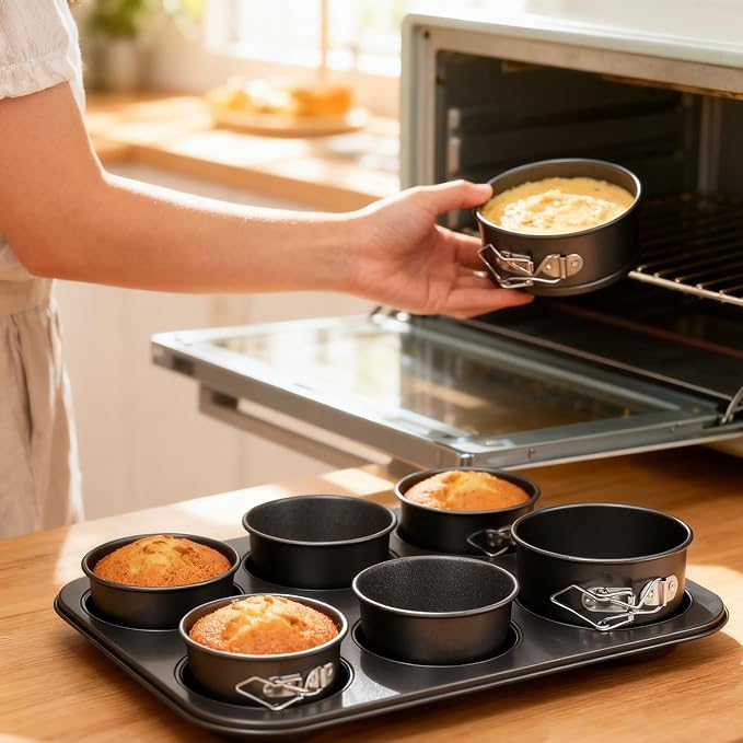 4 Inches Mini Springform Pan, 4-Pack Nonstick Cake Mold Set | Springform Cheesecake Pan, Nonstick Baking Molds for PCheesecakes and Quiches