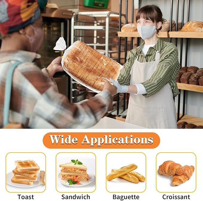Plastic Bread Bag for Homemade Bread, 30pcs Large Bagel Bags with 50pcs Ties, Clear Bread Loaf Bags For Sandwich Bakery Treat Storage (18×8×4 in)