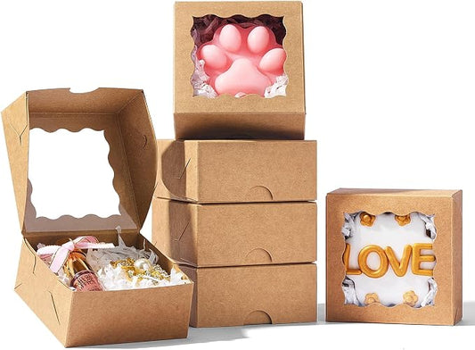 3.2x3.2x1.5 Inches 50PCS Mini Bakery Boxes with Window for Cookies, Soap, Chocolate Truffle, Donut, Macaron(Brown)
