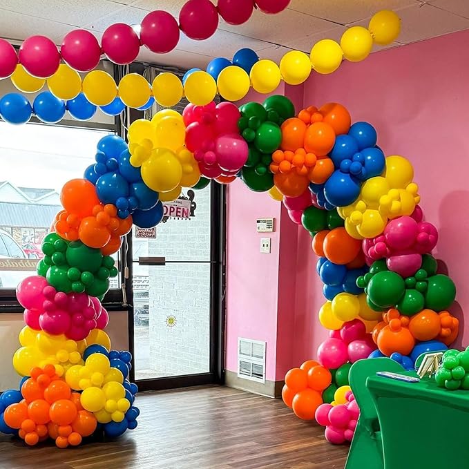 YMSZ Rainbow Colorful Balloons Arch Kit, 136pcs Red Blue Green Yellow Party Balloons with Different Size for Birthday, Baby Shower, Anniversary Party Decorations