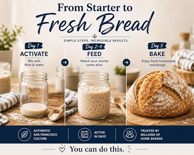 Cultures for Health San Francisco Sourdough Style Starter Culture | Homemade Artisan Bread | Heirloom, non-GMO | Live Culture Bread Mix | Easy to Follow Recipe
