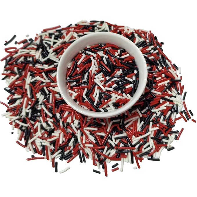 Senchanting Black Red White Jimmies Sprinkles, Edible Halloween Themed Sprinkle Mix, Thanksgiving Birthday Jimmy Sprinkles Toppers for Decorating Baking Cupcakes Cake Cookies Ice Creams Donuts Candy