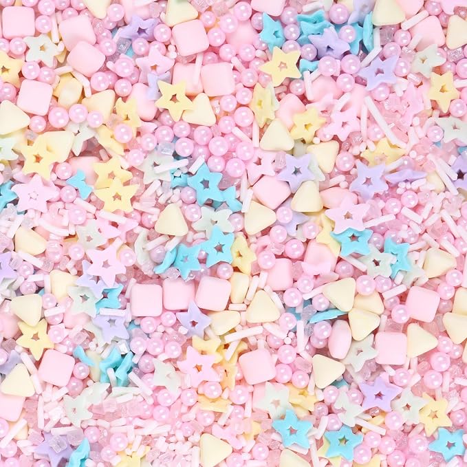 Pastel Sprinkles for Cake Decorating, 4.2oz Edible Sprinkles Mix Pearl Sugar for Cupcake Topper, Cookie, Chocolate Cake Decorations For Baking Party (star,sanding sugar,multishape)