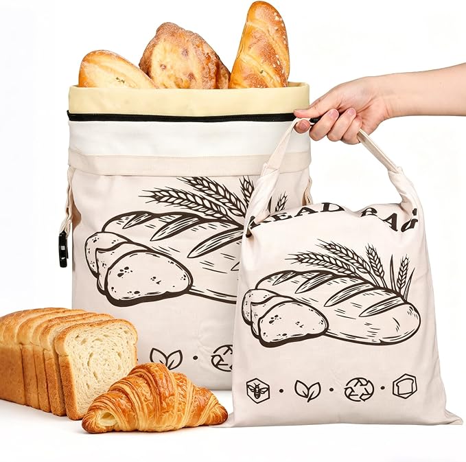 2 Pack XLarge Beeswax Bread Bags for Homemade Bread,16.75 x 13 Inch Reusable Sourdough Beeswax Bread Bags, Natural Cotton Bread Keeper to Lock in Freshness & Moisture–Eco-Friendly(Minimalist)