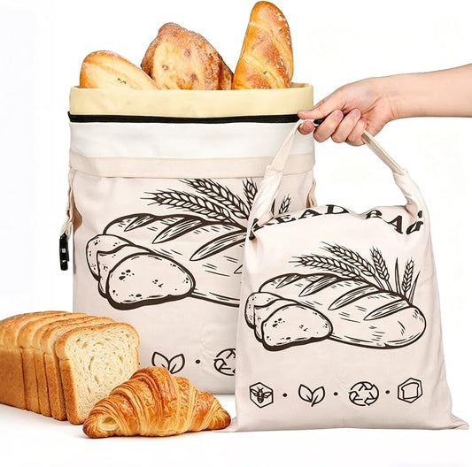2 Pack XLarge Beeswax Bread Bags for Homemade Bread,16.75 x 13 Inch Reusable Sourdough Beeswax Bread Bags, Natural Cotton Bread Keeper to Lock in Freshness & Moisture–Eco-Friendly(Minimalist)
