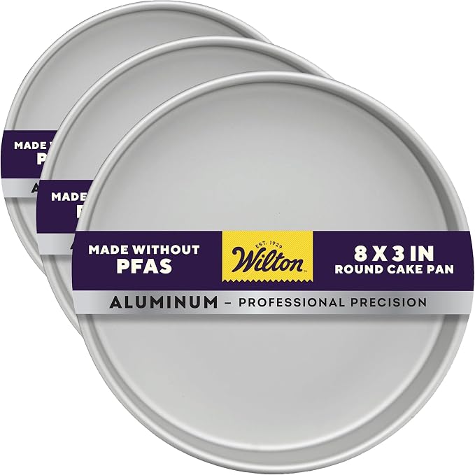 Wilton Aluminum Round Cake Pan, Extra-Deep Bakeware for Layered Cakes, Durable, Even Heating, Rust-Resistant, Professional Quality, 8 x 3 in, Packaging May Vary (Pack of 3)