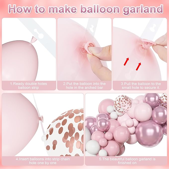 Amandir 153pcs Pink White Balloons Arch Garland Kit, Different Sizes 18 12 10 5inch Pastel Light Latex Metallic Confetti Pink Balloons Valentines Shower Wedding Bow Coquette Birthday Party Decorations