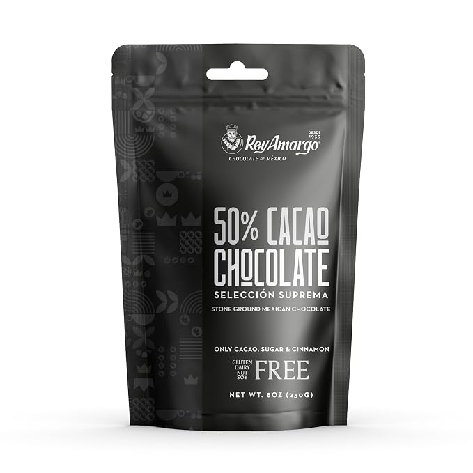 Rey Amargo Stone Ground Mexican Chocolate 50% Cacao, Gluten Free, Dairy Free, 8oz