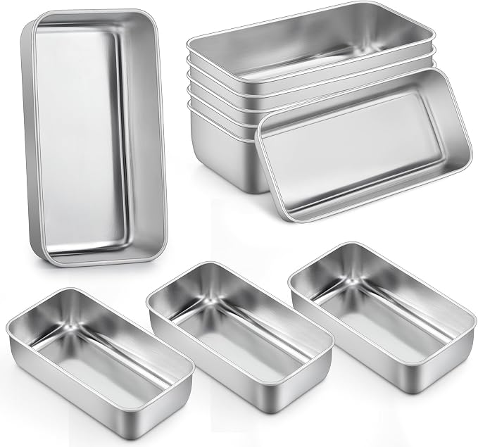 P&P CHEF Loaf Pan Set, 9 x 5 Inch Bread Pans, Stainless Steel Loaf Toast Baking Pans For Bread Meatloaf Lasagna Cake, Healthy & Non Toxic, Oven Safe& Easy Clean, (Silver, 10Pcs)