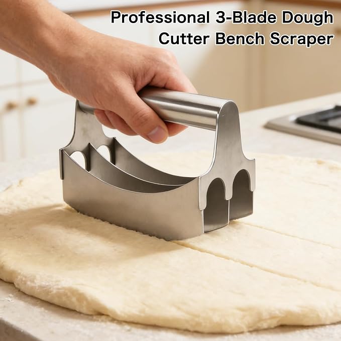 Professional 3-Blade Dough Cutter Bench Scraper | Non-Stick Baking Tools for Pasta Making Home Bakery| Stainless Steel Food Scraper Pastry Blender Kitchen Gadgets