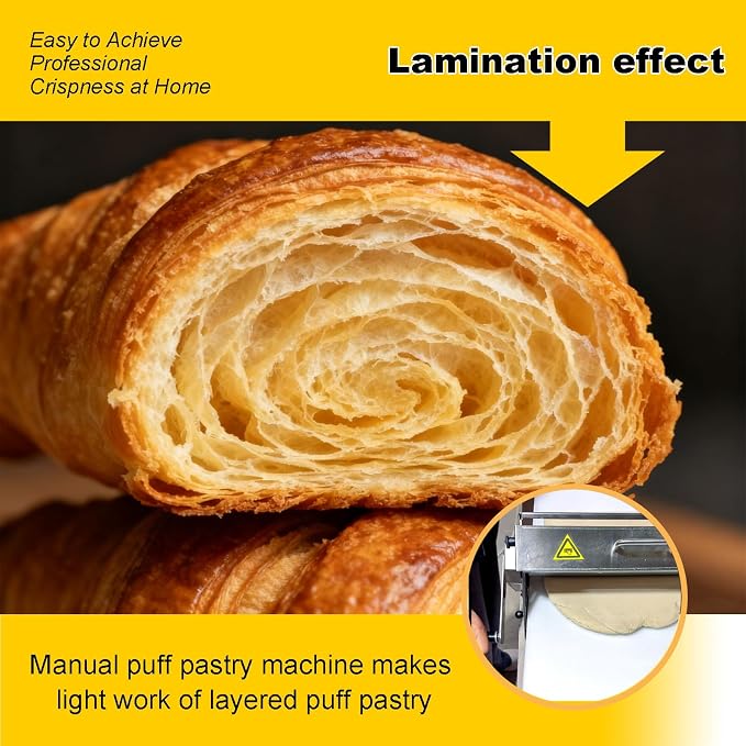 Folding Dough Sheeter for Home, Dough Sheeter Roller Machine Thickness Adjustable, Stainless Steel Dough Laminator for Croissant Pizza Puff Pastry (32.7 * 18.9 * 9.8in)
