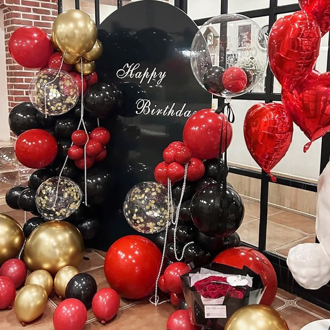 MEBAY Red Black Gold Balloons Arch Kit with Gold Confetti, 166Pcs Red Gold Black Balloons Garland for Birthday Wedding Anniversary Movie Casino Night Hollywood New Years Festival Decorations