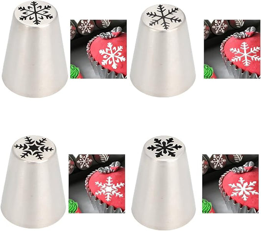 4PCS Christmas Russian Icing Tips Set, Stainless Steel Piping Nozzles for Cake, Cupcake Cookie Decorating – Includes 4 Creative Festive Frosting Tips with Christmas Designs