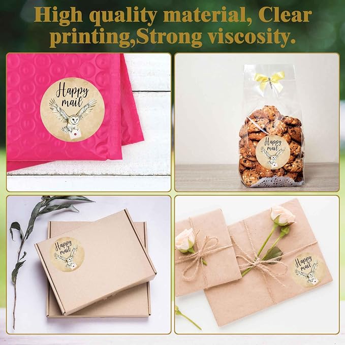 Cute Happy Mail Stickers Roll，Magic Retro1.7 Inch Round 500 Pcs Labels for Envelopes, Crafts, Scrapbooking Easy Peel & No Residue