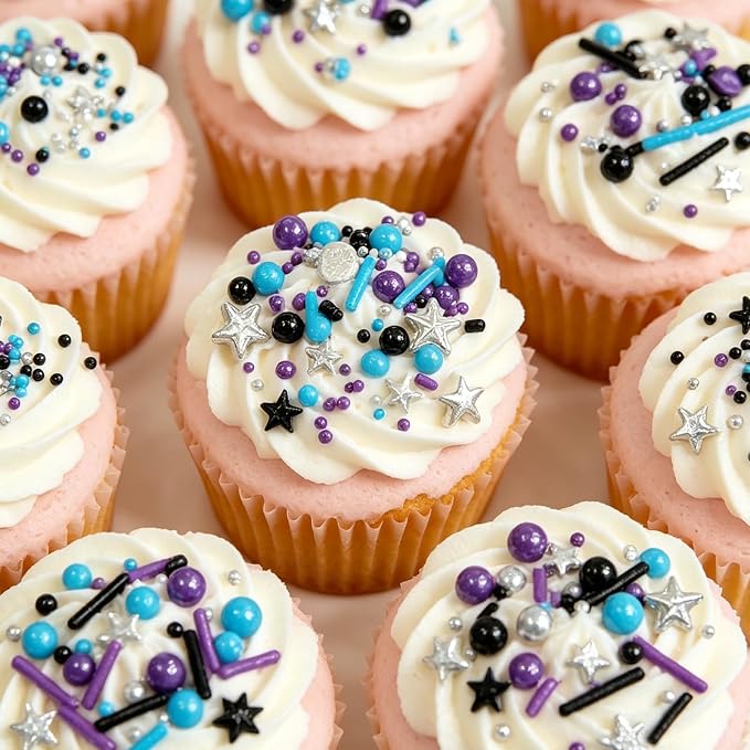 Edible Black Blue and Purple Silver Pearl Sprinkles 130g/4.5oz Black Series Sprinkles Candy Mix Jimmies for Cake Decorating Baking Ice Cream Cupcakes Wedding Party Valentines Christmas Supplies