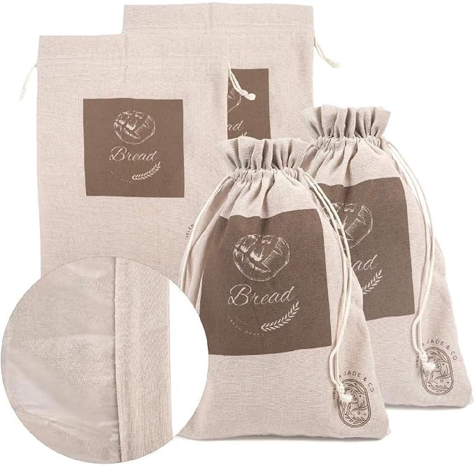 Linen Bread Bags for Homemade Bread (2 Pack, XL) – Easy to Clean Large Reusable Cloth Bags for Sourdough, Sandwich & Loaf Storage, BPA-Free Linen Bag with String Closure For Fresh Breads Storage