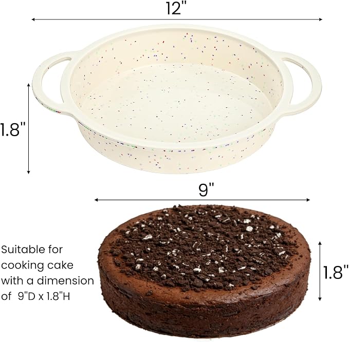 2 Pack 9 Inch Silicone Round Cake Pans, Reinforced Metal Frame Bread Mold with Handles, Non-stick Food-grade Pie Bakeware for Baking Cheese, Chocolate Cake, Layers