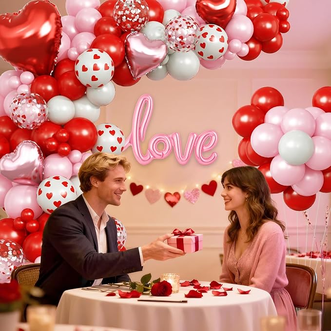 Mothers Day Balloon Arch Garland Kit, Pink Red White Latex Balloon with Happy Mother Day Love Heart Mylar Foil Balloons for Motherday Best Mon Ever Wedding Anniversary Birthday Party Decorations