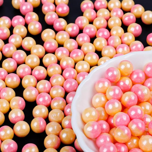 Rainbow Pearl Sprinkles for Cake Decorating - Gradient Yellow & Pink Pearl Sprinkles for Baking, Cookies, Cake, Cupcakes, Donuts & Ice Cream Toppings, Valentines Sprinkles (4.6oz/130g, 7mm)