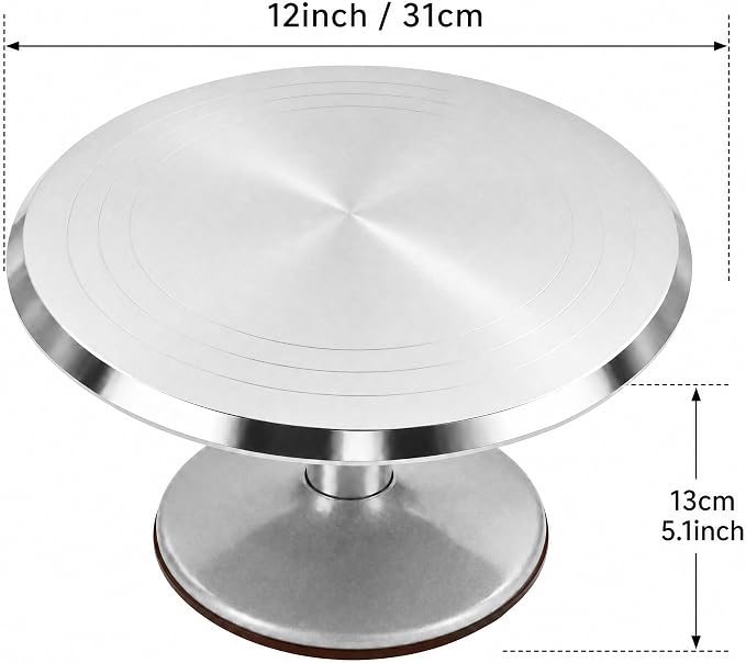 Aluminium 360° Rotating Detachable Cake Turntable – 12 Inch Non-Slip Cake Decorating Stand for Frosting, Icing, DIY Baking, Professional & Home Use