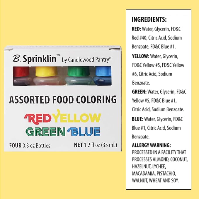 B. Sprinklin Liquid Food Coloring Kit Assorted Variety (2 Pack) 0.3 fL Oz - Vibrant Food Dye for Slime Crafts, Frosting Icing and Cake, Egg Decorating by Candlewood Pantry