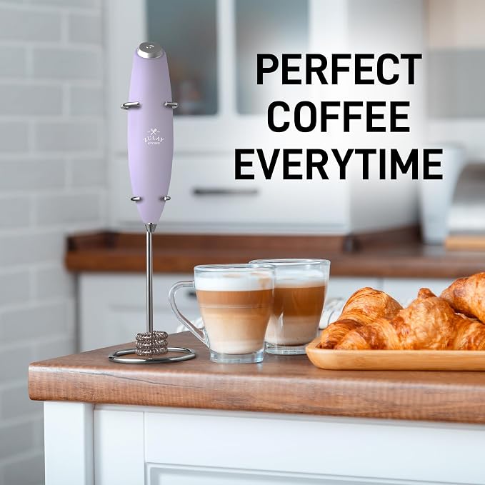 Zulay Kitchen Powerful Milk Frother Wand With Duracell Batteries - Ultra Fast Handheld Drink Mixer - Electric Whisk Foam Maker for Coffee, Lattes, Cappuccino & Matcha - Triple Whisk - Orchid Lilac
