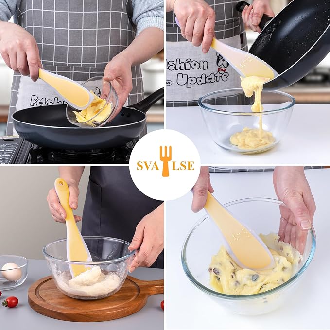 Silicone Jar Spatulas, 10 Inch Narrow Spatula Set for Scraping Peanut Butter, Sourdough, Jam in Small Containers, Blenders and Baking (Yellow, 1)